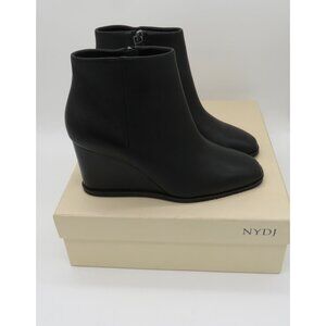 NYDJ Women's Black Wedge Ankle Boots 8.5M Leather Upper Side Zipper NEW